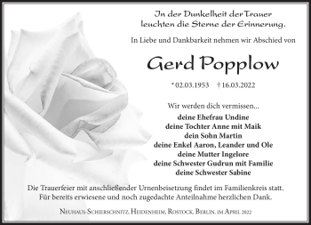 Traueranzeige von Gerd Popplow von Südthüringer Presse