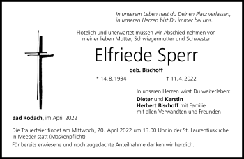 Traueranzeige von Elfriede Sperr von Neue Presse Coburg