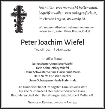 Traueranzeige von Peter Joachim Wiefel von Südthüringer Presse