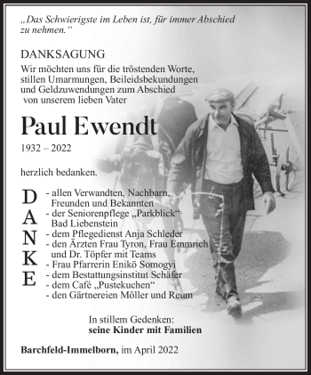 Traueranzeige von Ewendt Paul von Südthüringer Presse
