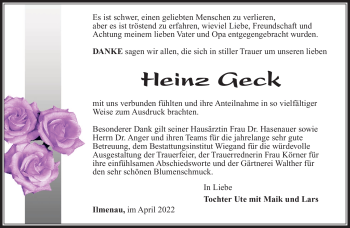 Traueranzeige von Heinz Geck von Südthüringer Presse