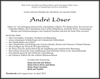 Traueranzeige von André Löser von Südthüringer Presse