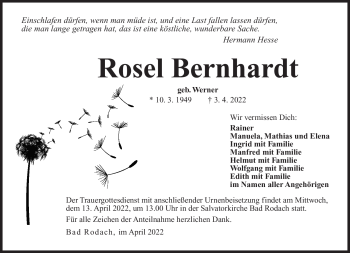Traueranzeige von Rosel Bernhardt von Südthüringer Presse