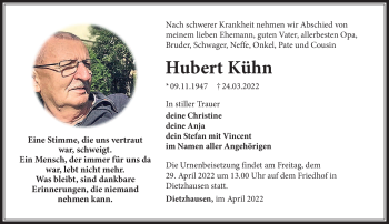 Traueranzeige von Hubert Kühn von Südthüringer Presse