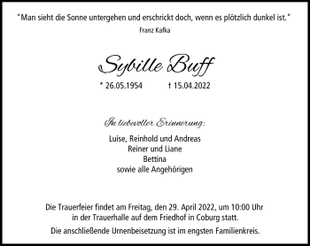 Traueranzeige von Sybille Buff von Neue Presse Coburg