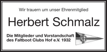 Traueranzeige von Herbert Schmalz von Frankenpost