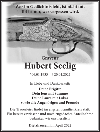 Traueranzeige von Hubert Seelig von Südthüringer Presse