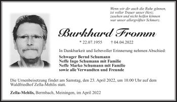 Traueranzeige von Burkhard Fromm von Südthüringer Presse