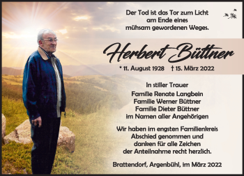 Traueranzeige von Herbert Büttner von Südthüringer Presse