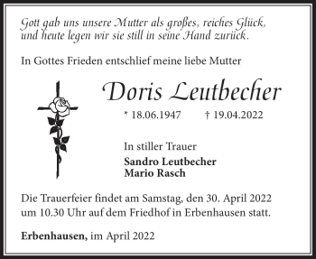 Traueranzeige von Doris Leutbecher von Südthüringer Presse