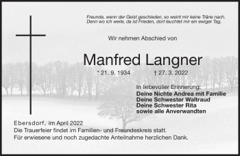 Traueranzeige von Manfred Langner von Neue Presse Coburg