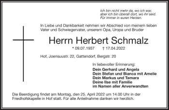 Traueranzeige von Herbert Schmalz von Frankenpost