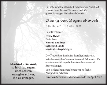 Traueranzeige von Georg von Boguschewski von Südthüringer Presse