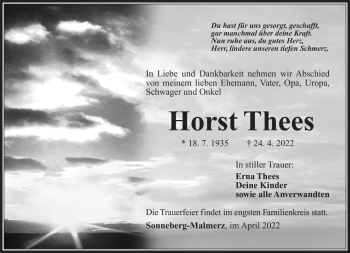 Traueranzeige von Horst Thees von Südthüringer Presse