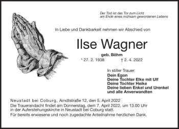 Traueranzeige von Ilse Wagner von Neue Presse Coburg