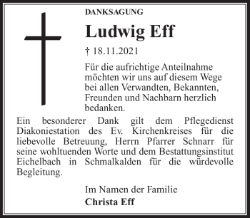 Traueranzeige von Ludwig Eff von Südthüringer Presse