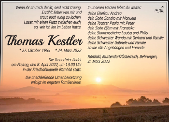 Traueranzeige von Thomas Kestler von Südthüringer Presse