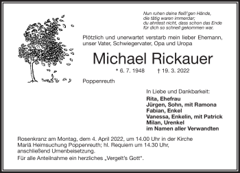 Traueranzeige von Michael Rickauer von Frankenpost