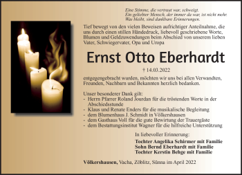 Traueranzeige von Ernst Otto Eberhardt von Südthüringer Presse