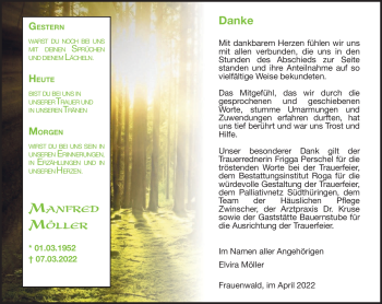 Traueranzeige von Manfred Möller von Südthüringer Presse