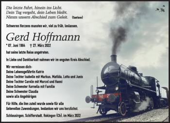 Traueranzeige von Gerd Hoffmann von Südthüringer Presse