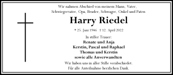 Traueranzeige von Harry Riedel von Frankenpost