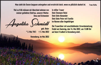 Traueranzeige von Angelika Schmidt von Südthüringer Presse