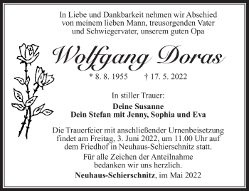 Traueranzeige von Wolfgang Doras von Südthüringer Presse