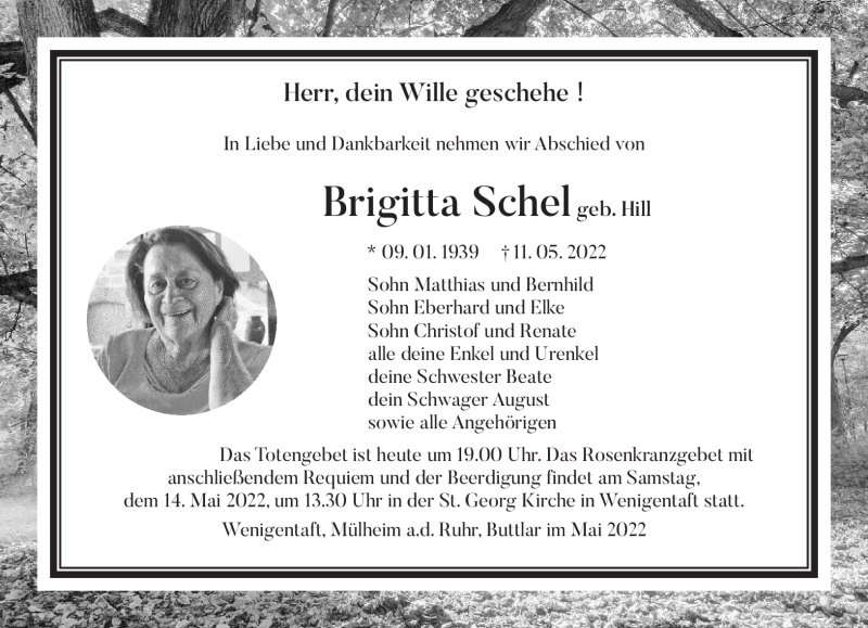  Traueranzeige für Brigitta Schel vom 13.05.2022 aus Südthüringer Presse