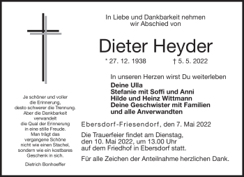 Traueranzeige von Dieter Heyder von Neue Presse Coburg