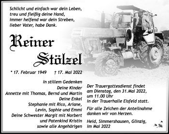Traueranzeige von Reiner Stölzel von Südthüringer Presse