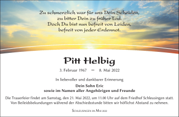 Traueranzeige von Pitt Helbig von Südthüringer Presse
