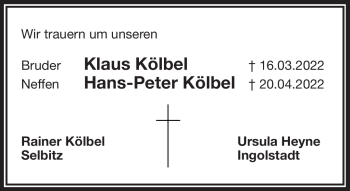 Traueranzeige von Klaus und Hans-Peter Kölbel von Frankenpost