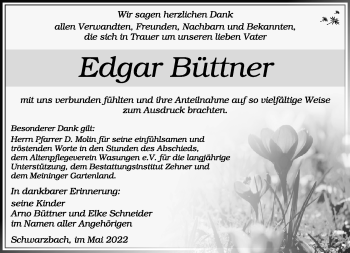 Traueranzeige von Edgar Büttner von Südthüringer Presse