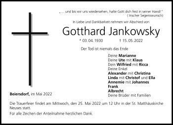 Traueranzeige von Gotthard Jankowsky von Neue Presse Coburg