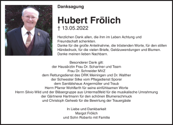 Traueranzeige von Hubert Frölich von Südthüringer Presse