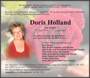 Traueranzeige von Doris Holland von Südthüringer Presse