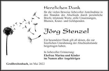 Traueranzeige von Jörg Stenzel von Südthüringer Presse