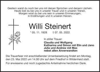 Traueranzeige von Willi Steinert von Neue Presse Coburg