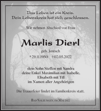 Traueranzeige von Marlis Dierl von Südthüringer Presse