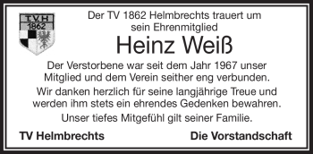 Traueranzeige von Heinz Weiß von Frankenpost