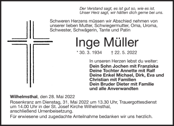 Traueranzeige von Irma Müller von Neue Presse Coburg