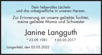 Traueranzeige von Janine Langguth von Südthüringer Presse