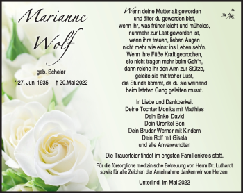 Traueranzeige von Marianne Wolf von Südthüringer Presse