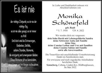 Traueranzeige von Monika Schönefeld von Südthüringer Presse