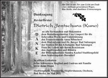 Traueranzeige von Dietrich Jentschura von Südthüringer Presse