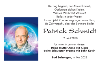 Traueranzeige von Patrick Schmidt von Südthüringer Presse