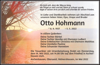Traueranzeige von Otto Hohmann von Südthüringer Presse