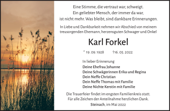 Traueranzeige von Karl Forkel von Südthüringer Presse