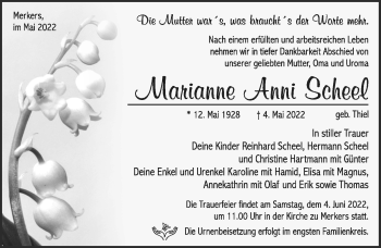 Traueranzeige von Marianne Scheel von Südthüringer Presse